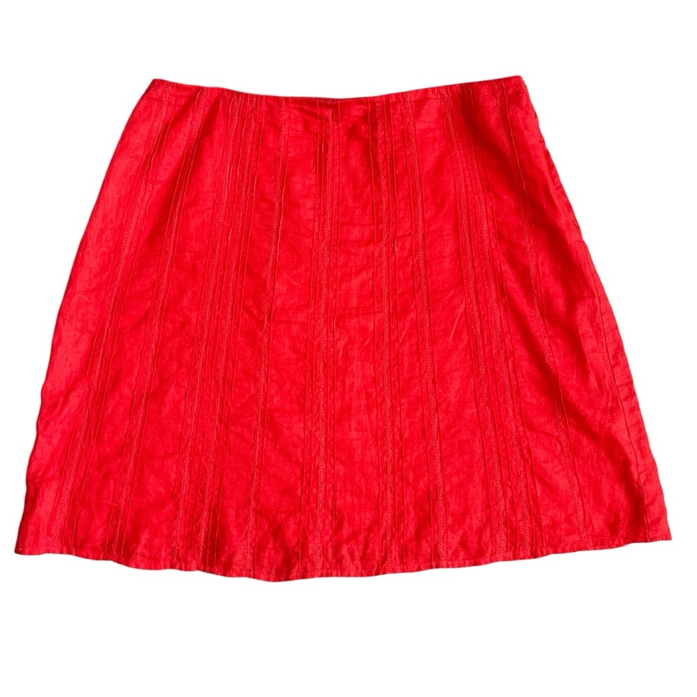 Eileen Fisher 100% Irish Linen Aline Skirt Red Sz Large Eyelet Colorful Coastal
